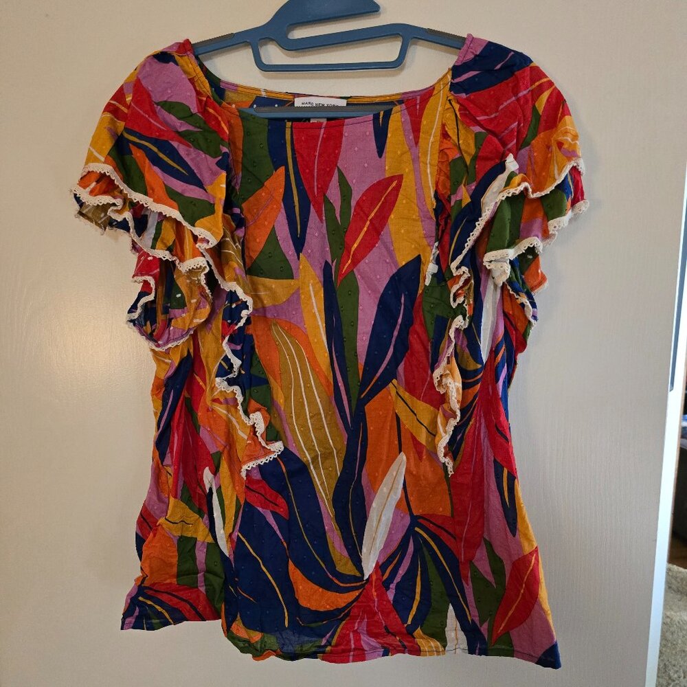 Marc New York Jeans Rainbow Pride Top Cotton Blouse with Ruffles Plus Size 1X